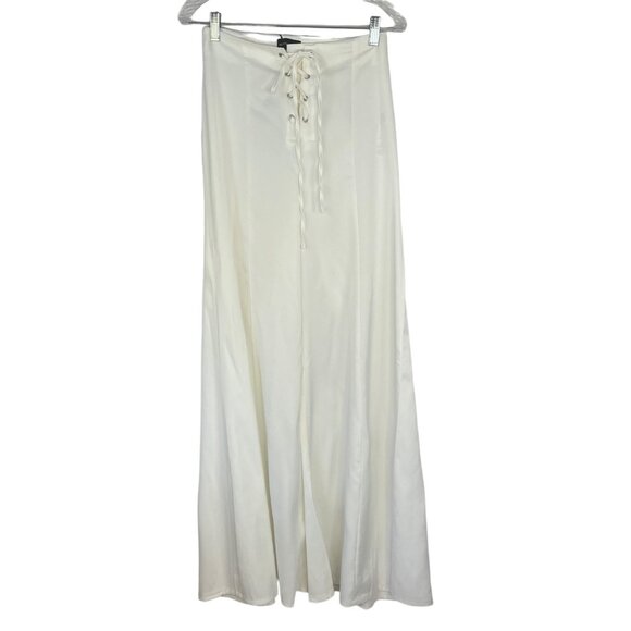 Pretty Little Thing Wide Leg Silky Pants Womens Size 6 Cream Front Tie New - Picture 1 of 11